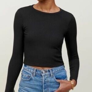 Reformation Jeans Jackie Black Ribbed Long Sleeve Knit Crop Top M